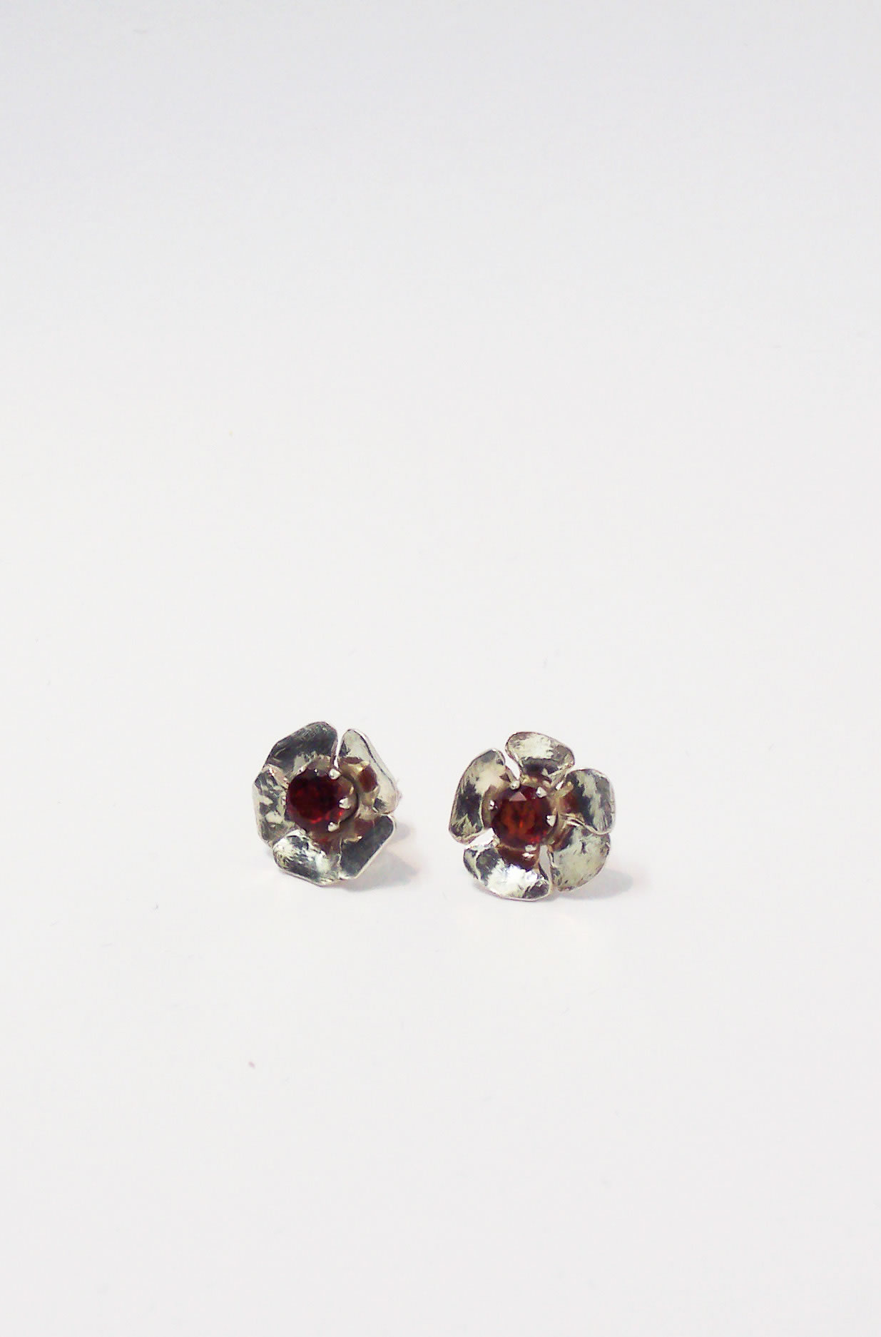 Silver and Garnet Stud Earrings